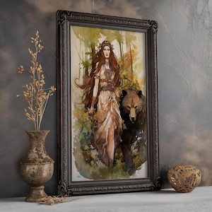 Artio Celtic Goddess Poster Print Celtic Goddess Watercolor Art Wall Decor Bear Lover Art Celtic Bear Goddess Wall Art Divine Feminine Decor