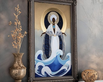 Yemọja Ocean Goddess Art Print African Divine Feminine Wall Decor Moon Sea Spirit Artwork Spiritual Black Goddess Yemaya Matte Print