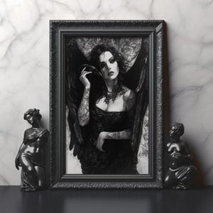 The Morrigan Monochrome Museum Quality Print Celtic Goddess Morrigan Print Raven Goddess Art Dark Gothic Mythology Art B&W Wall Decor