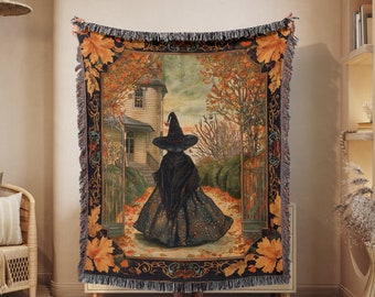 Halloween Autumn Witch Woven Blanket Halloween Woven Blanket Autumn Woven Throw Blanket Large Halloween Blanket Cute Autumn Halloween Throw
