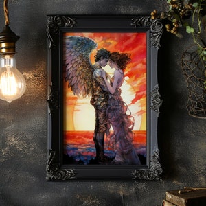 Eros and Psyche Matte Poster, Eros Greek God With Lover Psyche Art, Eros and Psyche Modern Wall Art Mythology Lover Romance Decor
