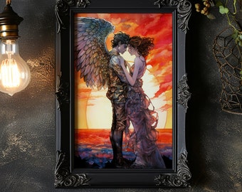 Eros and Psyche Matte Poster, Eros Greek God With Lover Psyche Art, Eros and Psyche Modern Wall Art Mythology Lover Romance Decor