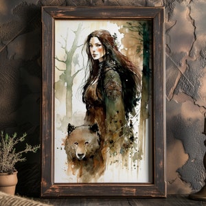 Artio Celtic Goddess of the Wilderness Poster Print Celtic Bear Goddess Watercolor Wall Decor Bear Lover Art Celtic Bear Goddess Wall Art