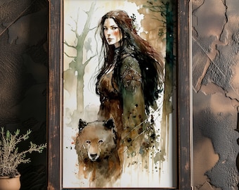 Artio Keltische godin van de wildernis Poster Print Celtic Bear Godin Aquarel Wall Decor Bear Lover Art Celtic Bear Godin Wall Art