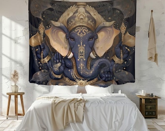 Tapiz de meditación, decoración hindú, arte mural de yoga, tapiz espiritual, arte mural religioso, dioses Ganesha, regalo de la India, decoración india para el hogar, arte de Ganesha