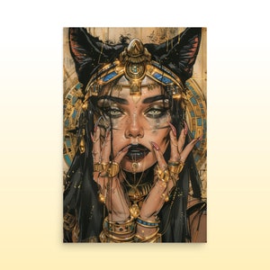 Bastet, Egyptian Goddess of Cats Matte Print, Egyptian Goddess Print, Egyptian Cat Goddess Wall Decor, Egyptian Mythology Wall Art