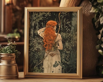 Goddess Artemis Botanical Matte Print Greek Goddess Artemis  Print Botanical Goddess Artemis Art Divine Feminine Art Earthy Nature Art