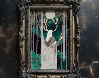 Elen of the Ways Matte Quality Print Celtic Goddess Wall Art Antlered Forest Guardian Pagan Decor Mythical Woodland Priestess