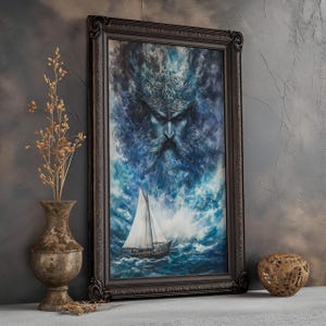 Dios griego Poseidón impresión mate mitología griega cartel impresión Poseidón pared decoración mitología griega arte sala de juegos decoración