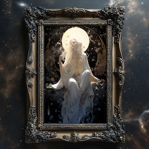 Impresión mate de Selene, diosa de la luna, arte de pared de la diosa de la luna, arte de pared para amantes de la mitología, arte de la diosa celestial, regalo de arte de la diosa de la luna