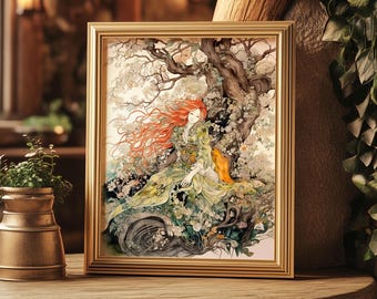 Gaia Goddess of the Earth Matte Print Goddess Japanese Watercolor and ink Mother Nature Wall Decor Mother Earth Goddess Art Wall Decor