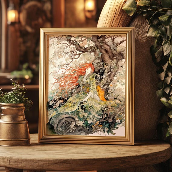 Gaia Goddess of the Earth Matte Print Goddess Japanese Watercolor and ink Mother Nature Wall Decor Mother Earth Goddess Art Wall Decor