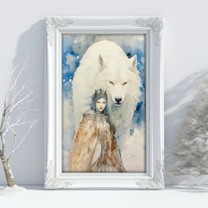 Skadi Norse Winter Goddess Poster Print Norse Goddess with wolf Watercolor Wall Art Wolf Goddess Wall Art Home Decor 2023 ver.