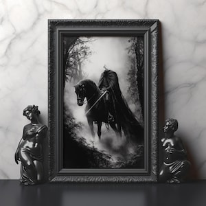 Sleepy Hollow The Headless Horseman Print Dark Gothic Monochrome Art Sleepy Hollow Halloween Art Dark Horseman Art Spooky Wall Art