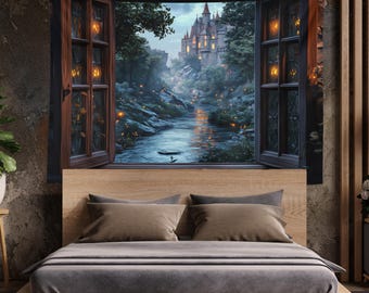 Enchanted Castle Window Tapestry Art Fantasy Castle Wall Art Enchanted Window Castle Fairytale Tapestry Fairytale Tapestry Gift