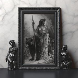 Artio Celtic Bear Goddess Monochrome Print Celtic Bear Goddess Black and White Wall Decor Bear Lover Art Celtic Bear Goddess Wall Art