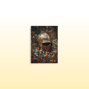 Lost Knight's Helm Floral Matte Print Floral Knight Fantasy Print Dark Cottage Core Wall Decor Fantasy Wildflower Wall Decor Fantasy