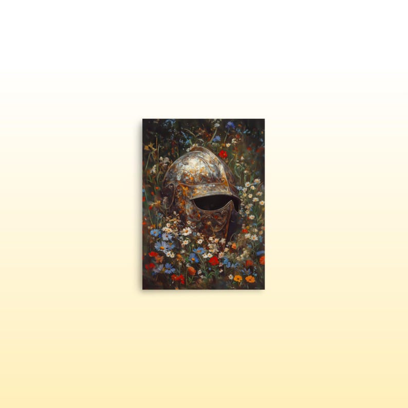 Lost Knight's Helm Floral Matte Print Floral Knight Fantasy Print Dark Cottage Core Wall Decor Fantasy Wildflower Wall Decor Fantasy