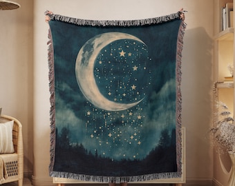 Himmlische Mond und Sterne Webdecke Sterne und Mond Webdecke Fantasy Mond Phasen Webdecke Celestial Tapisserie