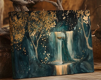 Arte en lienzo de la diosa celta Danu, decoración de pared de mitología celta, pintura de fantasía mítica, decoración del hogar de la diosa, arte de pared femenino divino, arte celta