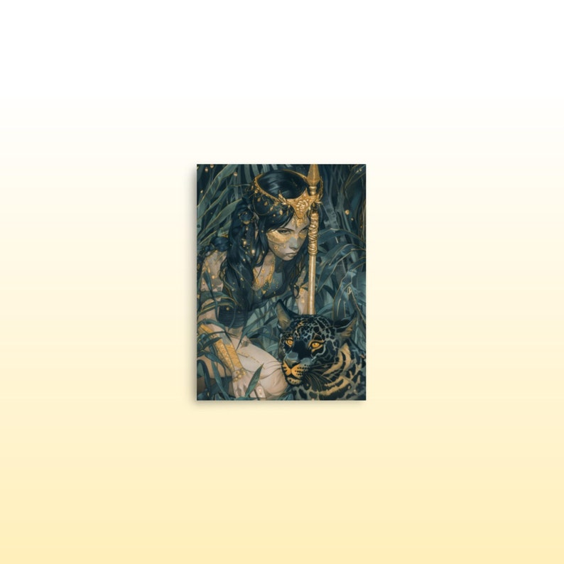 Awilix Matte Print Divine Mayan Goddess Art Print Awilix, Goddess of Moon and Night in Gold & Green Mayan Wall Art Green Mayan Wall Decor