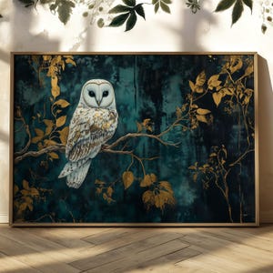 The Owl of Athena Museum Quality Matte Print Fantasy Owl Wall Art Green and Gold Botanical Owl Art Print Fantasy Owl Room Decor Owl Wall Art