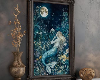 Moonlit Wildflower Mermaid Matte Print Mermaid Wall Art Print Floral Mermaid Wall Art Fantasy Mermaid Wall Decor Mermaid Lover Gift