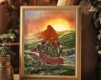 Brigid Celtic Goddess Print Irish Mythology Wall Art Fire & Sun Deity Poster Divine Feminine Decor Matte Pagan Spiritual Artwork