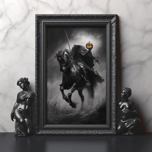 Sleepy Hollow The Headless Horseman Print Dark Gothic Monochrome Art Sleepy Hollow Halloween Art Dark Horseman Art Spooky Moody Wall Art