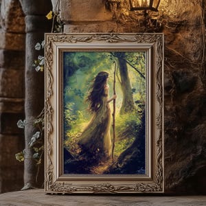 Lady of the Wood Matte Print Fantasy Frau Druide Matte Poster Print Wald Fantasie Wand Kunst Weibliche Druide Art Print Grüne Frau Wand Kunst