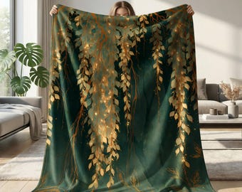 Fantasy Fleece Sherpa Decke - Lichtweide: Goldenes Laub Ethereal Glow Fantasy Natur Gold und Grün Werfen