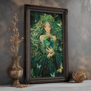 Abrazo de Gaia Impresión mate mejorada Diosa griega Gaia Decoración de pared Madre naturaleza Impresión mate Diosa griega de la naturaleza Arte femenino divino