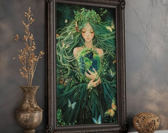 Gaias Umarmung verbesserter Mattdruck Griechische Göttin Gaia Wanddekor Mutter Natur Mattdruck Griechische Göttin der Natur Göttlich-weibliche Kunst