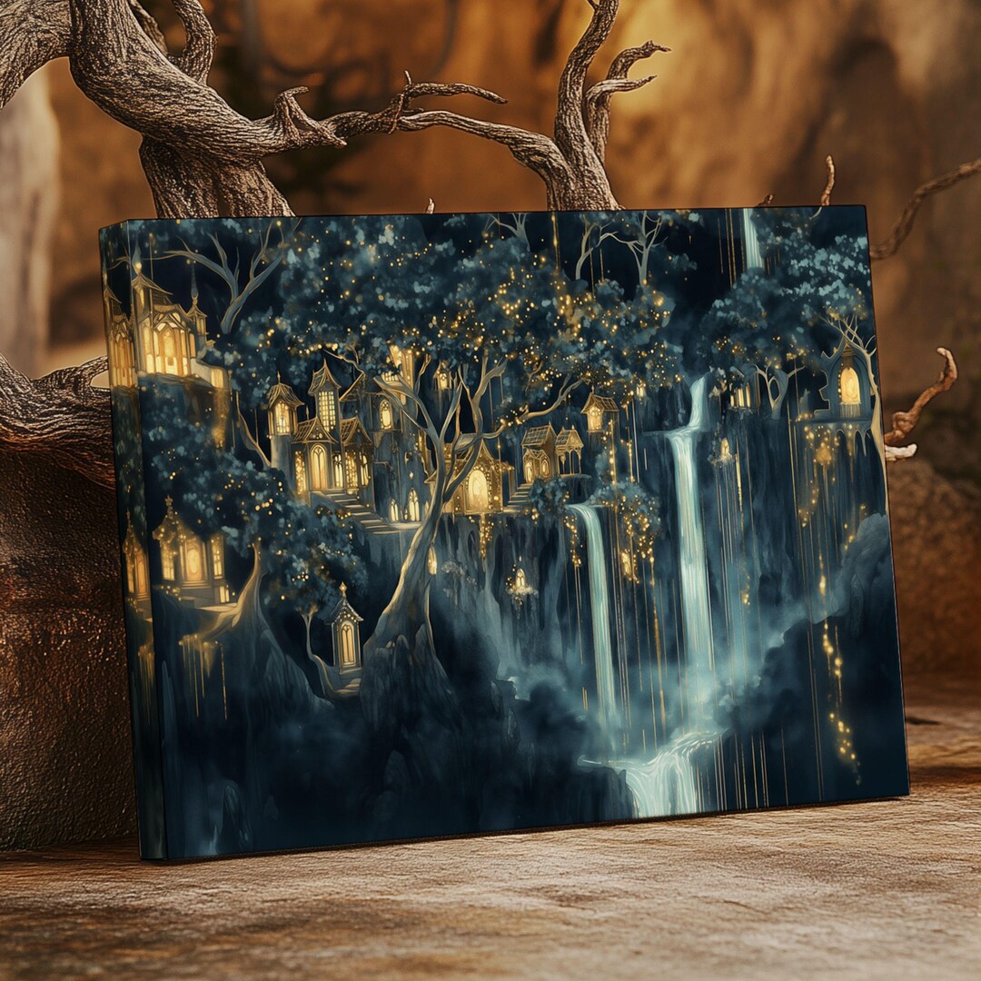 Elven Village Canvas Art Print Fantasy Forest Wall Decor Mystical ...