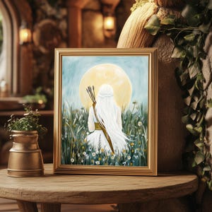 Floral Roman Goddess Diana Matte Print Roman Goddess Print Diana Celestial Floral Divine Feminine Art Print Floral Goddess Fantasy Decor