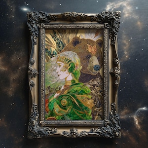 Artio Goddess Print Celtic Mythology Wall Art Bear Spirit Poster Divine Nature Deity Matte Fantasy Woman Green Armor Decor