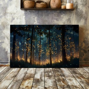 Enchanted Fantasy Forest Wrapped Canvas Fantasy Fairy Lights Nature Canvas Wall Mystical Dark Cottage Core Wall Art Fantasy Lover Canvas