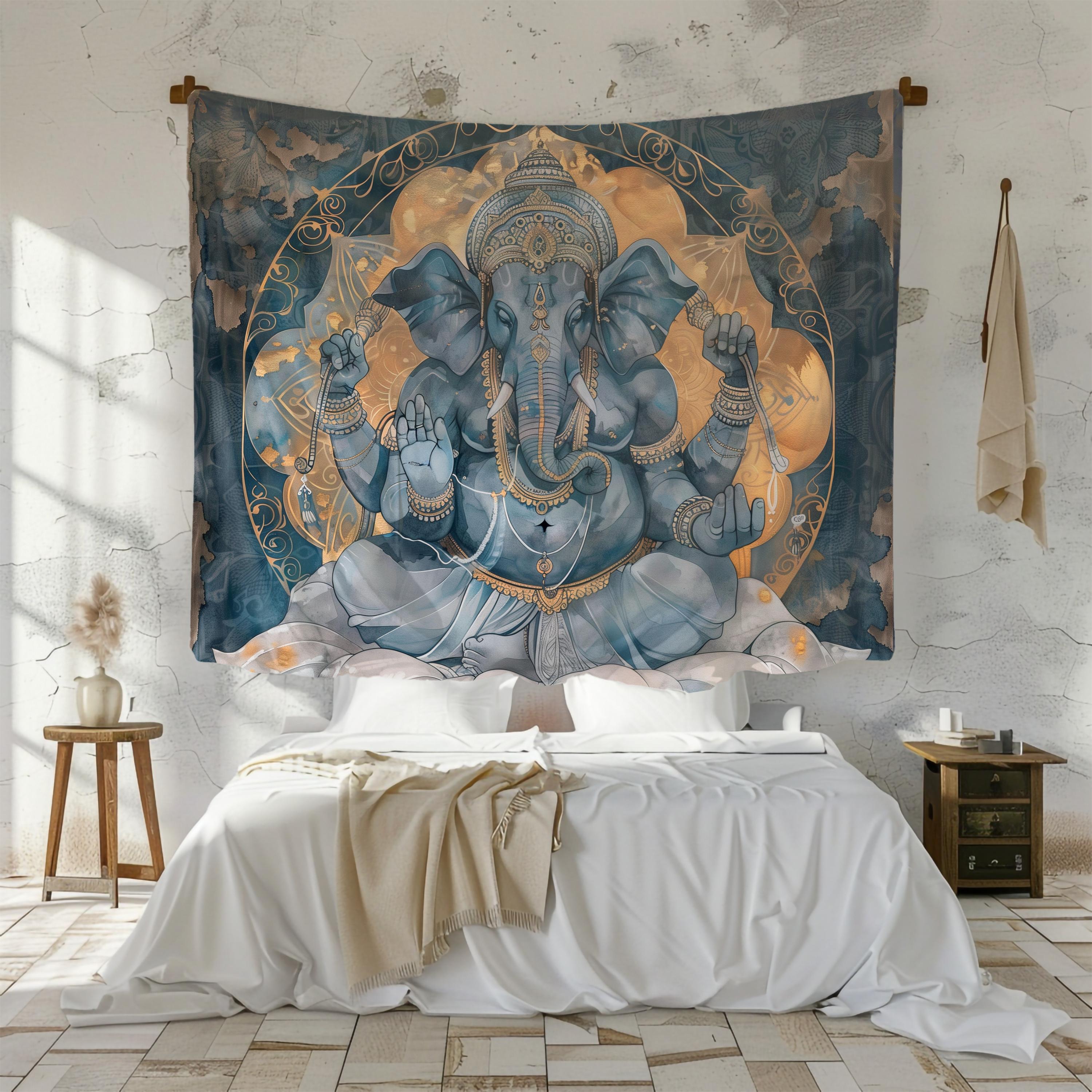 Tenture Murale Ganesha Vintage – Coton Perlé, Brodé Main, Inde, 16x12