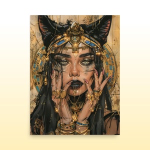 Bastet, Egyptian Goddess of Cats Matte Print, Egyptian Goddess Print, Egyptian Cat Goddess Wall Decor, Egyptian Mythology Wall Art