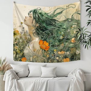 Gaia Tapestry Nature Goddess Wall Art for Earthy Home Decor, Mother Nature Decor, Goddess Art Print, Spiritual Wall Hanging, gift for her