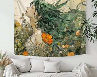 Gaia Tapisserie, Naturgöttin Wandkunst, Mutter Natur Dekoration, Göttin Kunstdruck, spiritueller Wandbehang, Geschenk für Sie