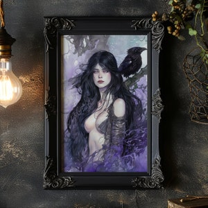 The Morrigan Goddess Watercolor Matte Poster Goddess Dark Art Raven Goddess Wall Decor Morrigan Goddess Wall Decor Poster