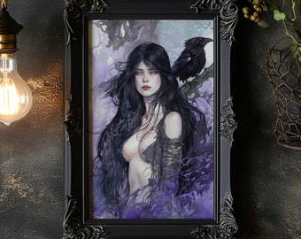 The Morrigan Goddess Watercolor Matte Poster Goddess Dark Art Raven Goddess Wall Decor Morrigan Goddess Wall Decor Poster