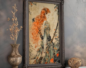 Goddess Artemis Botanical Matte Print Greek Goddess Artemis  Print Botanical Goddess Artemis Art Divine Feminine Art Floral Artemis Art