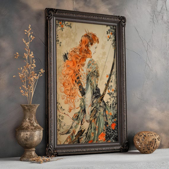 Goddess Artemis Botanical Matte Print Greek Goddess Artemis  Print Botanical Goddess Artemis Art Divine Feminine Art Floral Artemis Art