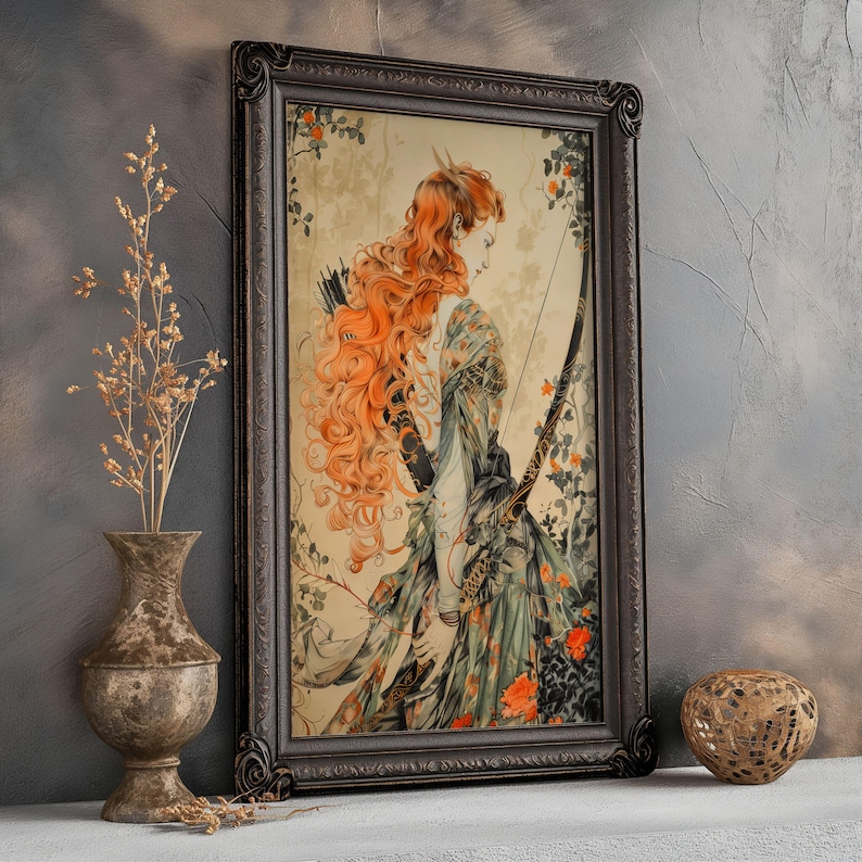 Goddess Artemis Botanical Matte Print Greek Goddess Artemis Print Botanical Goddess Artemis Art Divine Feminine Art Floral Artemis Art image 1