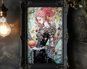 Persephone godin van de onderwereld matte print Persephone met granaatappelschedel Griekse godin wanddecoratie voor donkere godin minnaar cadeau