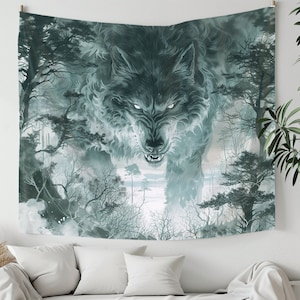 Fierce Wolf Fenrir Tapestry Norse Mythology Wall Art Wolf Lovers Wall Art Dire Wolf Wall Decor Wolf Art Wall Hanging  Norse Mythology Decor