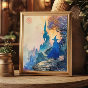 Wizard Walk Fantasy Watercolor Print Fantasy Wall Decor Cute Wizard Water Color Art Fantasy Style Decor Game Room Art Fantasy Core Wall Art