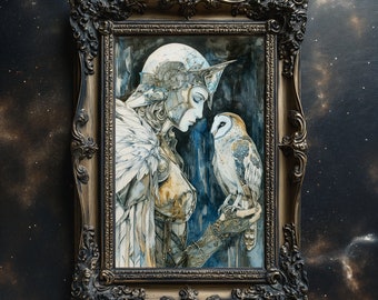 Goddess Athena and Owl Matte Print, Greek Goddess Athena Art, Greek Mythology Goddess, Divine Feminine Art, Athena Battle Warrior